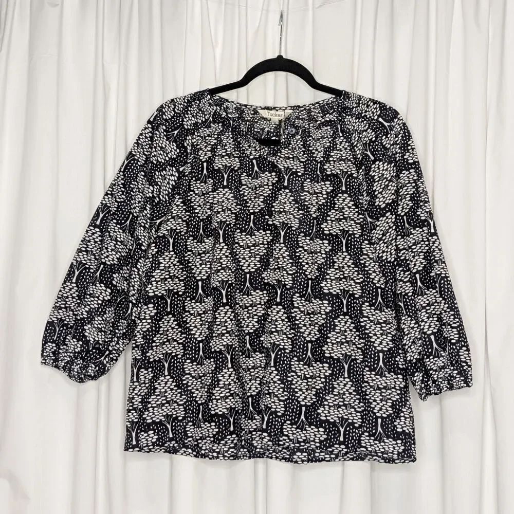 Tucker NYC Classic Blouse Secret Maze in Silk Cotton Long Sleeve Top